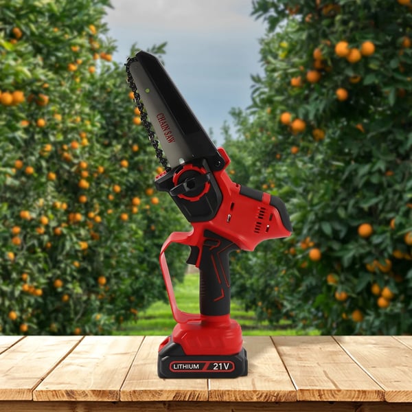 Mini-moottorisaha - Johdoton yhden käden oksasaha - 15,2 cm laippa - 21V 1500 mAh - Leikkaa jopa 15 cm - Punainen/Musta