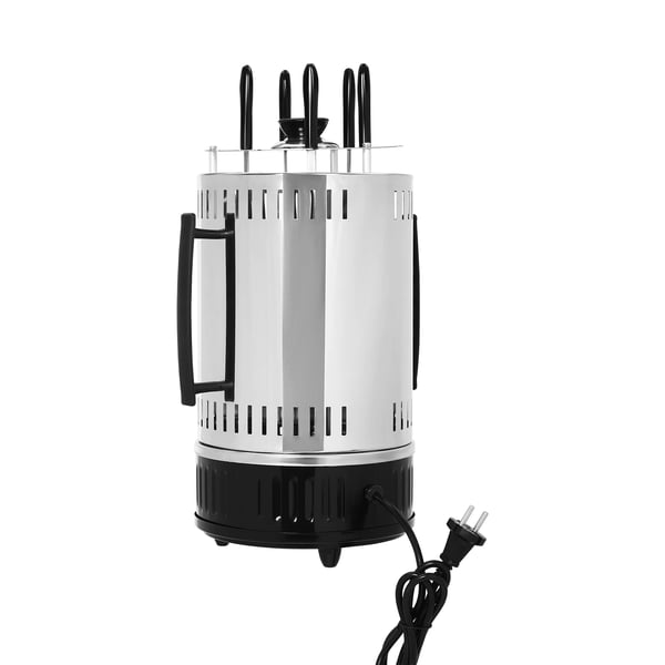 Vertikal elektrisk grill - Rotisseriegrill - 5 spyd - 1000 W - Rustfrit stål - Røgfri - Op til 500°C - Lysegrå