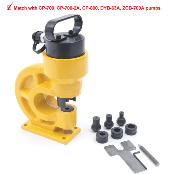 Hydraulisk hulstanse - CH-60 - Kraft 31 ton/304 kN - Halsdybde 9,5 cm - Stanseforme 10,5–20,5 mm (4) - Til vinkelstål 4–5 mm - Gul