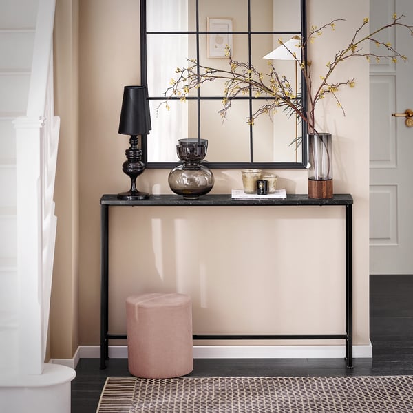 FSB19-XL - Metallinen konsolipöytä eteiseen - Vintage teollisuustyyli - Kapea 20 cm syvyys - 120×80×20 cm - Musta