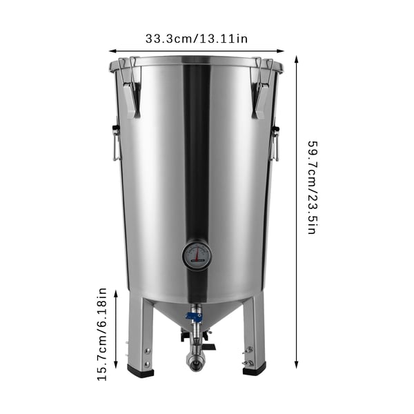 Elektrisk gærtank til øl og vin - Brygsystem - 32 l - Rustfrit stål 304 - Kølespiral 4,7 m - Temperatur 0–40 °C - Lysegrå