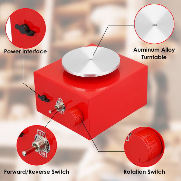 Mini drejeskive - Elektrisk pottemagerskive - Skiver 6,5 cm & 10 cm - Med opsamlingsbakke - Til DIY ler & keramik - Rød