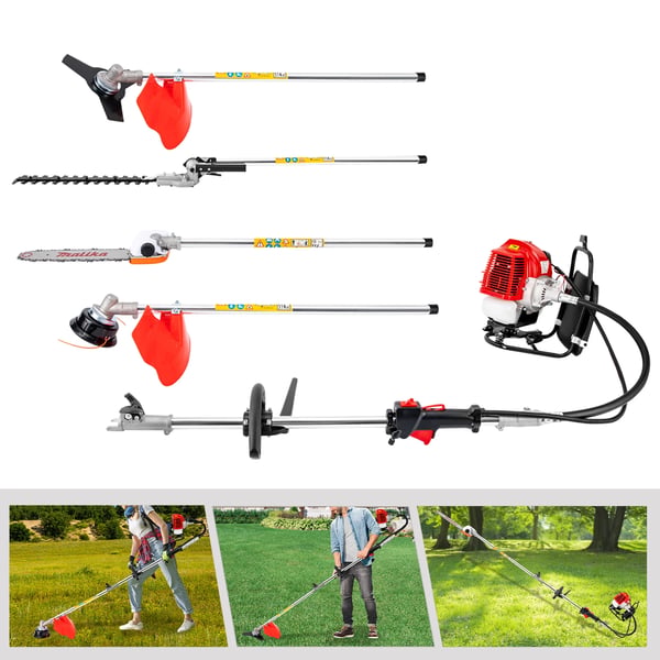 Benzin stanghækkeklipper - 52cc 2‑takt - Teleskop 2,7 m - 40 cm klinge - Til havearbejde - Rød