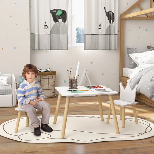 Barnbord och 2 stolar - 3-delat set - För barn 3–6 år - Montering krävs - Vit