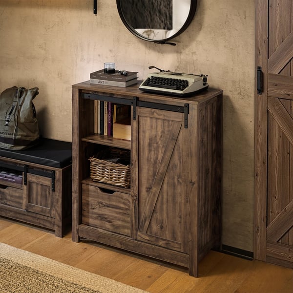 FSB59, sideboard med skydedør, smalt skoskab/opbevaringsskab, farve: Chocolate