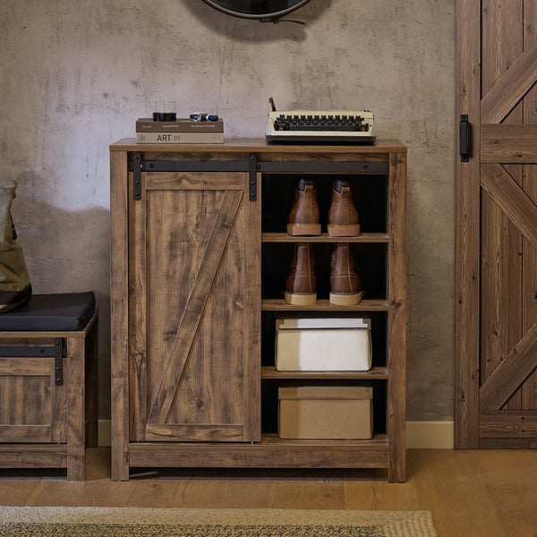 FSB59, sideboard med skydedør, smalt skoskab/opbevaringsskab, farve: Chocolate