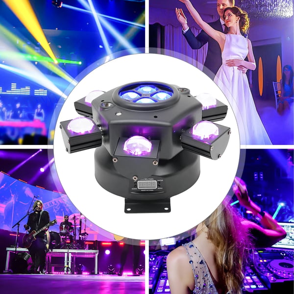 Roterende scenelys - 6-arm DMX lyseffekt - Laser & LED - 150–200 W - DMX512/Master-Slave/Auto/Lyd - 220 V EU-stik - Varmt lys