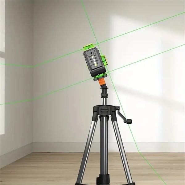 Laser-niveau - Sæt - Selv-nivellerende 16 Linjer - Genopladelige 2× 4800 mAh Lithiumbatterier - EU-stik - Roterende Aluminiumsbase - Brun