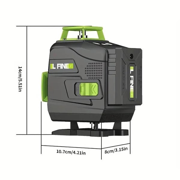 Laser-niveau - Sæt - Selv-nivellerende 16 Linjer - Genopladelige 2× 4800 mAh Lithiumbatterier - EU-stik - Roterende Aluminiumsbase - Brun