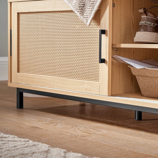 FSR154-N skobänk, sittplatta och skjutdörrar, smal design, kaffebrun