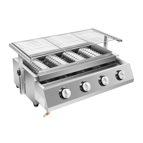 BBQ Gasgrill - 4-Brænder - Propan - Rustfrit Stål - Bærbar - Let at Rengøre - Røgfri - CE-Godkendt - Sølv