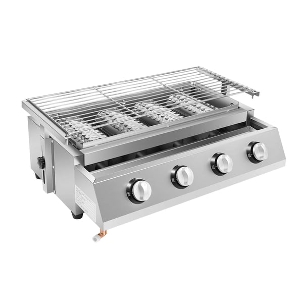 BBQ Gasgrill - 4-Brænder - Propan - Rustfrit Stål - Bærbar - Let at Rengøre - Røgfri - CE-Godkendt - Sølv