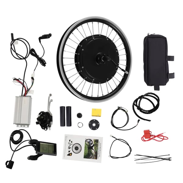 Sähköpyörän muunnossarja - Etunapamoottori - 500W 340 RPM - 50,8 cm renkaille - Jarrukahvat moottorin katkaisulla - Sopii V-jarru/levyjarrulle - Musta