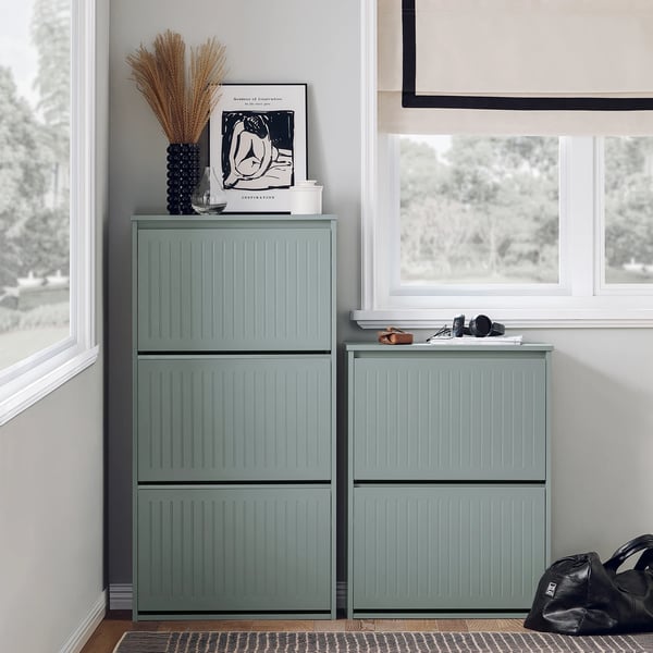 FSR165-H, skoskab, 3 klapper, smal design, 6 hylder, grå