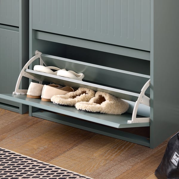 FSR165-H, skoskab, 3 klapper, smal design, 6 hylder, grå