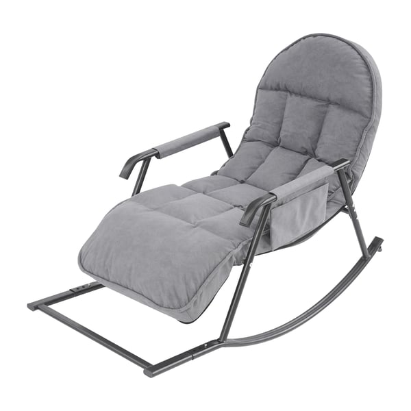 Strandstol/solstol utomhus - Gungstol - Justerbart fotstöd, 3 lägen - Mjuk dyna & ryggstöd - Enkel montering - Mörkgrå