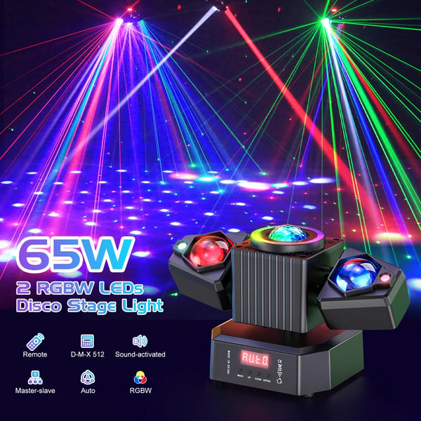 LED Scenelys - To-armet Moving Head - 2-pak - 65W - RGBW 4-in-1 - DMX512 19CH - Strobe & Rotation - EU-stik