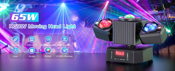 LED Scenelys - To-armet Moving Head - 2-pak - 65W - RGBW 4-in-1 - DMX512 19CH - Strobe & Rotation - EU-stik