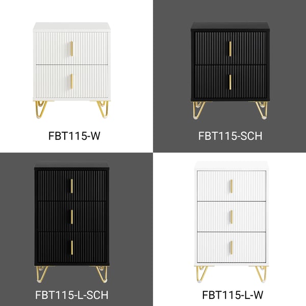 FBT115-L, natbord med 3 skuffer, sort, til kontinentalseng, sidebord