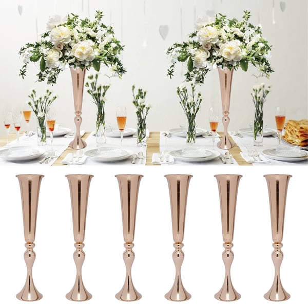 Bryllupsdekoration - Trompetvaser - 6 stk - 56 cm - Borddekoration - Guld