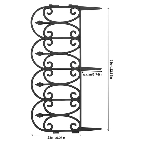 Dekorativ havehegn - Modulpanel med jordspyd - 5-pak - Bueformet - PP-plast - Indstiksdybde 9,5 cm - Sort