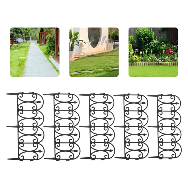 Dekorativ havehegn - Modulpanel med jordspyd - 5-pak - Bueformet - PP-plast - Indstiksdybde 9,5 cm - Sort