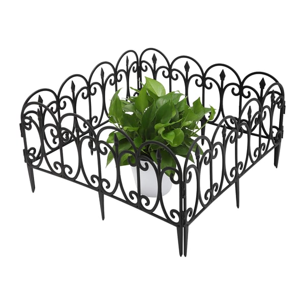 Dekorativ havehegn - Modulpanel med jordspyd - 5-pak - Bueformet - PP-plast - Indstiksdybde 9,5 cm - Sort