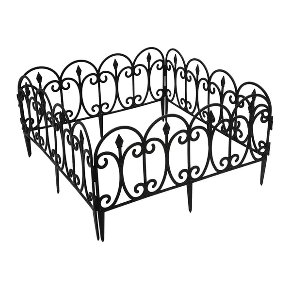 Dekorativ havehegn - Modulpanel med jordspyd - 5-pak - Bueformet - PP-plast - Indstiksdybde 9,5 cm - Sort