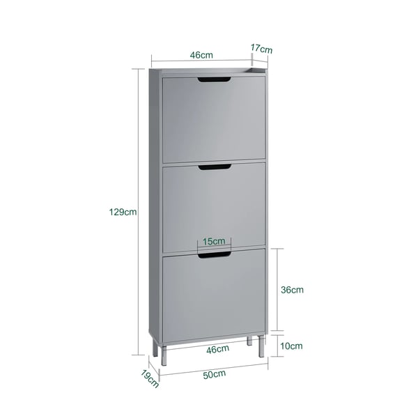 FSR151-H, skoskab med 3 klapper, smalt, 6 hylder, sort