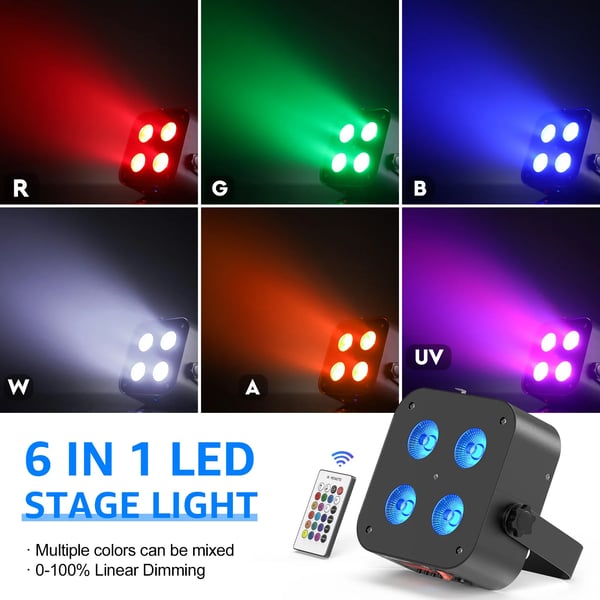 LED Par Uplight - DMX lavavalo - RGBWA+UV 4x18W (72W) - Sisäänrakennettu akku - DMX512/RDM 6/8/10 kanavaa - Sovellus & kaukosäädin - EU-pistoke