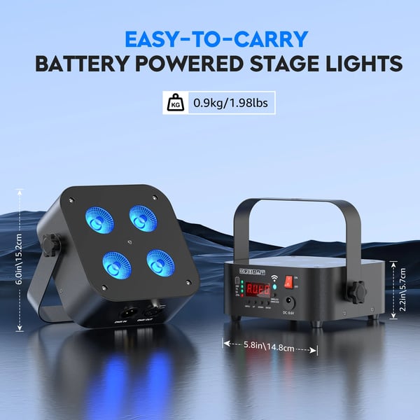 LED Par Uplight - DMX lavavalo - RGBWA+UV 4x18W (72W) - Sisäänrakennettu akku - DMX512/RDM 6/8/10 kanavaa - Sovellus & kaukosäädin - EU-pistoke
