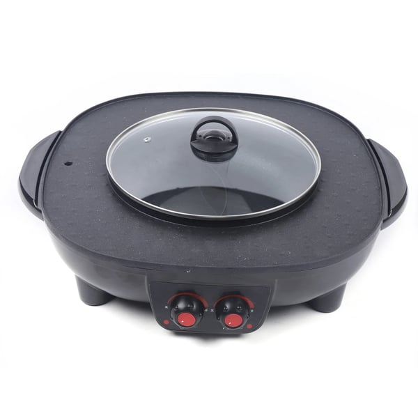 Hotpot med grill - Elektrisk bordgrill & gryde - 2-i-1 - Dobbelt temperaturkontrol - Separate zoner - Til hjem & restaurant