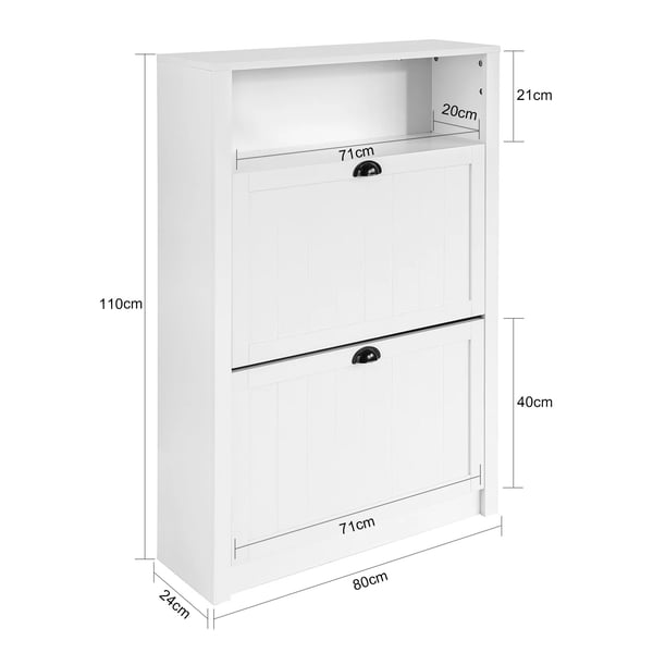 FSR87 Skoskab, smal model med 2 klaplåger, 4 hylder og ekstra rum, hvid