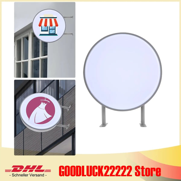 LED Lysboks - Rundt Udhængsskilt - 50,8 cm - Dobbeltsidet - Udendørs - Ramme i aluminiumslegering - God varmeafledning