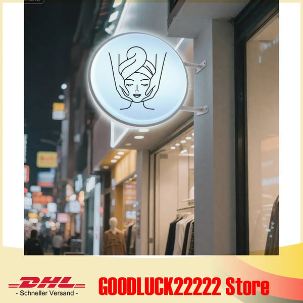 LED Lysboks - Rundt Udhængsskilt - 50,8 cm - Dobbeltsidet - Udendørs - Ramme i aluminiumslegering - God varmeafledning