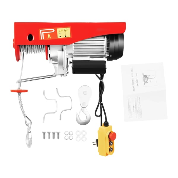 Elektrisk talje - PA1000 - Løftekapacitet 1000 kg - Stålwire 12 m - Motor 1600 W - Spænding 220 V - Sikkerhedsbremse - Rød