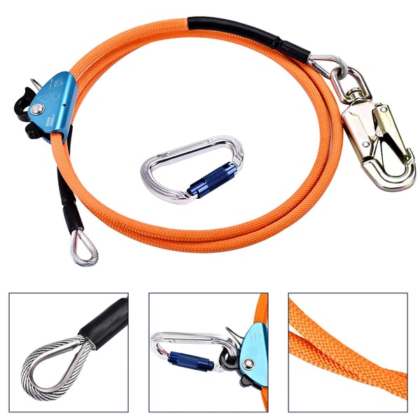 Flipline med stålkerne - Positioneringsline til klatring - Justerbar - CE-godkendt - 12 mm × 2,4 m - Til arborist/træarbejde - Orange