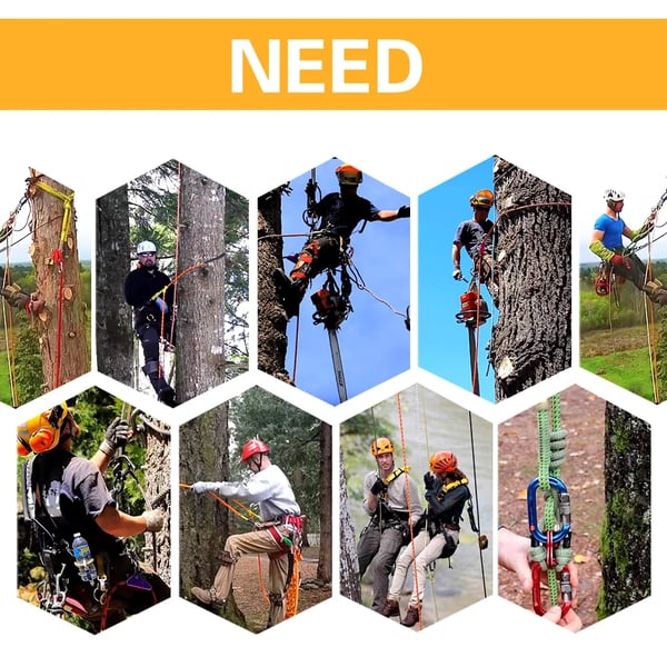 Flipline med stålkerne - Positioneringsline til klatring - Justerbar - CE-godkendt - 12 mm × 2,4 m - Til arborist/træarbejde - Orange