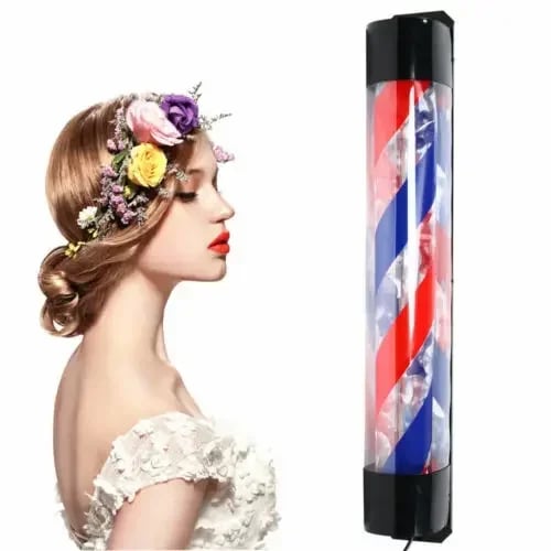 Barberpole LED - Salonskilt - Roterende - 90×13 cm - AC-strøm - Kræver samling - Pærer medfølger ikke