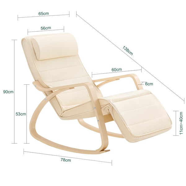 FST16 keinutuoli, 5-asentoinen säädettävä jalkatuki, koivua, Beige, maks. 150 kg
