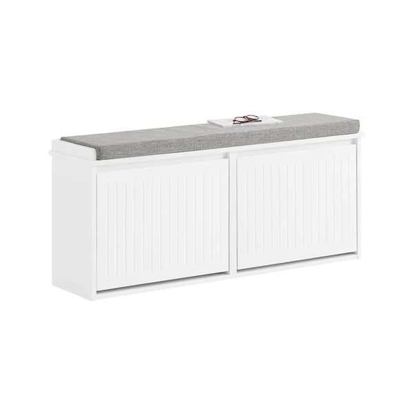 FSR98-XL, skoskab/skobænk med 2 klapper, hvid, sæde med pude, ca. 100x46x26 cm (BxHxD)