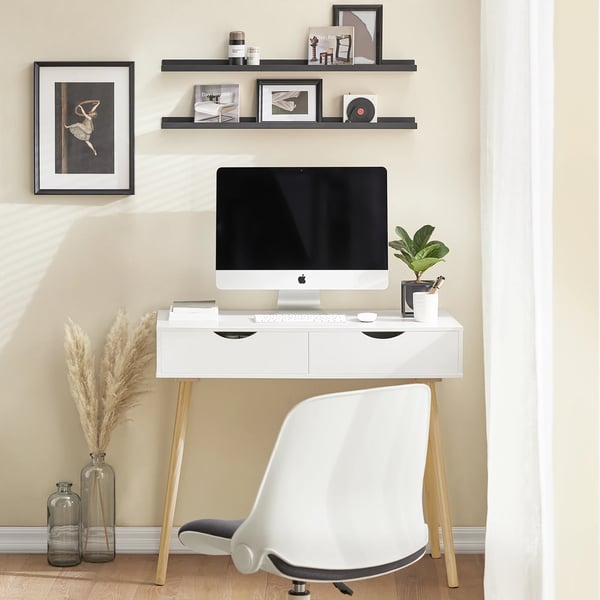 Skrivebord med 2 skuffer, computer-/børne-/kontorbord, hvid, B x H x D 90×77×45 cm