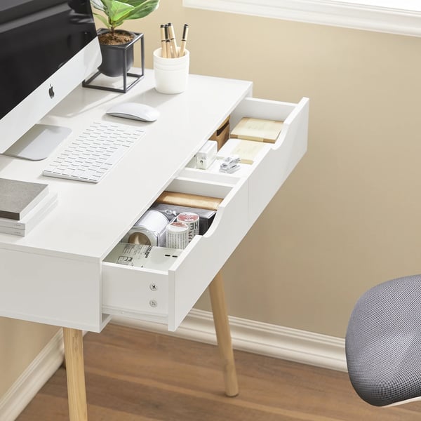 Skrivebord med 2 skuffer, computer-/børne-/kontorbord, hvid, B x H x D 90×77×45 cm