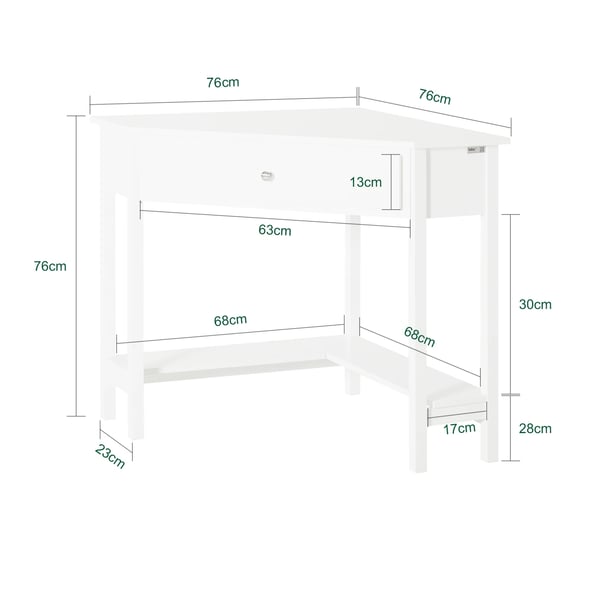 FWT31-W, hjørneskrivebord med hylde, hvid, ca. 76×76 cm