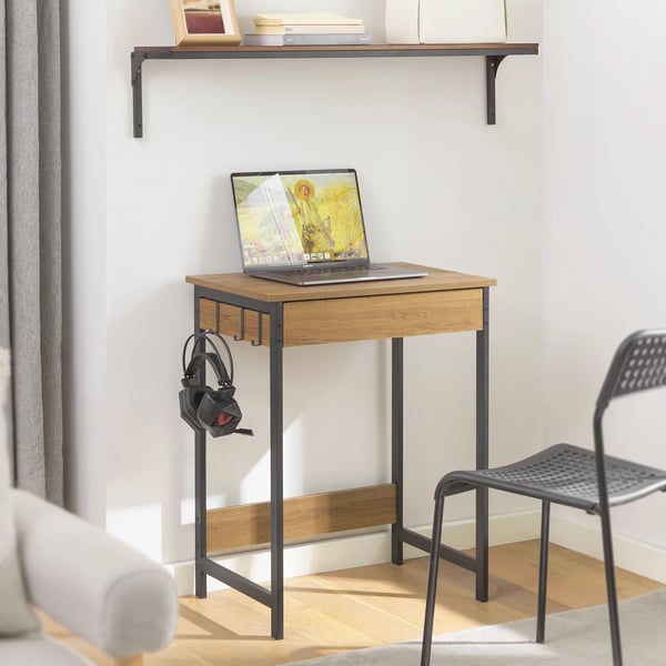 FWT43 skrivebord, computerbord med 1 skuffe & 2 kroge, khaki, ca. 60×77×40 cm