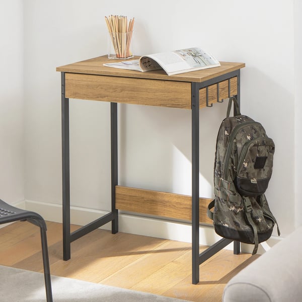FWT43 skrivebord, computerbord med 1 skuffe & 2 kroge, khaki, ca. 60×77×40 cm