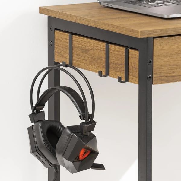 FWT43 skrivebord, computerbord med 1 skuffe & 2 kroge, khaki, ca. 60×77×40 cm