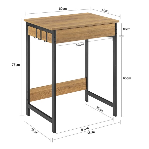 FWT43 skrivebord, computerbord med 1 skuffe & 2 kroge, khaki, ca. 60×77×40 cm