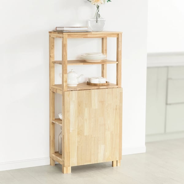 FWT70-N, foldbart spisebord med hylde, gummitræ, mørk khaki