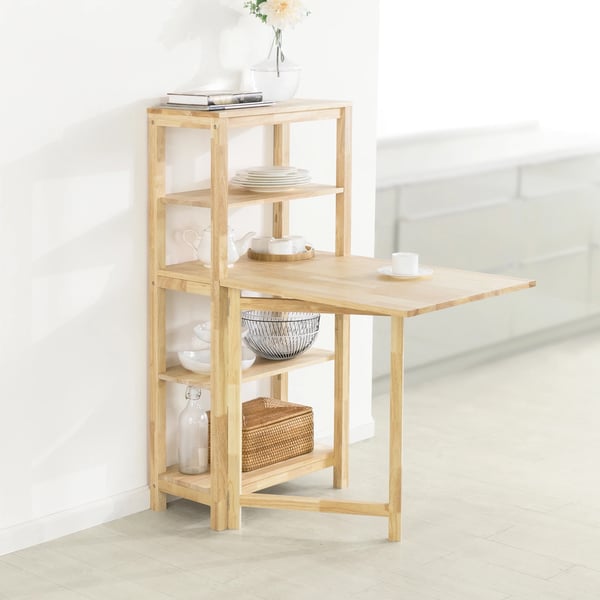 FWT70-N, foldbart spisebord med hylde, gummitræ, mørk khaki